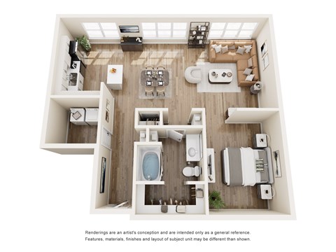 Floor plan for 1 bed, 1 bath